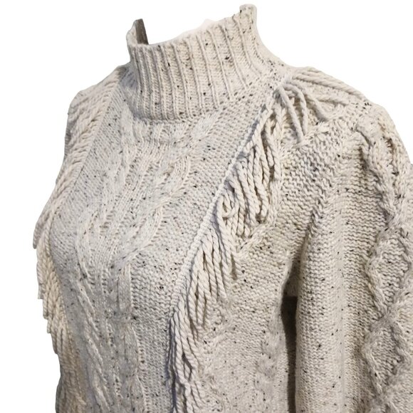 NEW Line & Dot Daria Fringe Trim Mini Sweater Dress, Size Large in Ivory - Picture 11 of 16